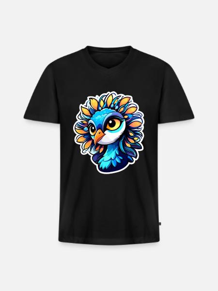Peacock Bird Illustration - Men's Premium Organic V-Neck T-Shirt - black