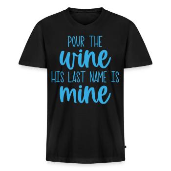 Pour The Wine His Last Name Is Wine Brides - Men's Premium Organic V-Neck T-Shirt - black - Front - AI Model Male 178 light (178cm)