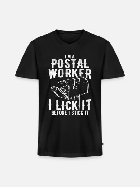 Funny Postal Worker Rude Mailman Postman Gift - Men's Premium Organic V-Neck T-Shirt - black