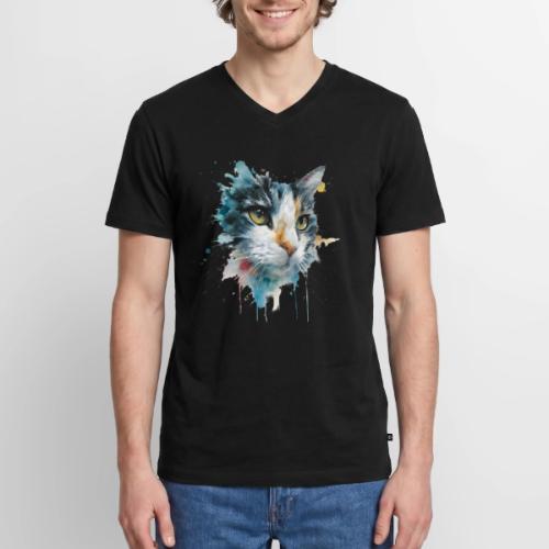 Watercolor cat face - Men's Premium Organic V-Neck T-Shirt