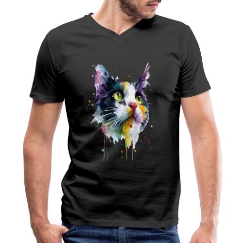 Cat: Painted Purr Expression - Men's Premium Organic V-Neck T-Shirt