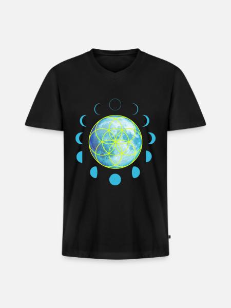 Seed of Life Moon - Men's Premium Organic V-Neck T-Shirt - black