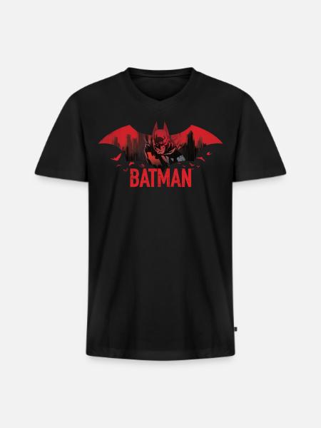 Batman With Bats And Red Batman Logo - Men's Premium Organic V-Neck T-Shirt - black