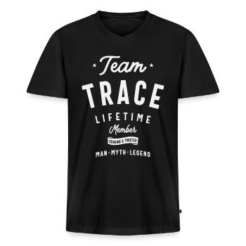 Team Trace Lifetime Member - Name Trace - Men's Premium Organic V-Neck T-Shirt - black - Front - AI Model Male 178 light (178cm)