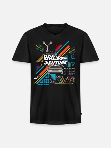 Back To The Future Logo With Delorean Time Machine - Men's Premium Organic V-Neck T-Shirt - black
