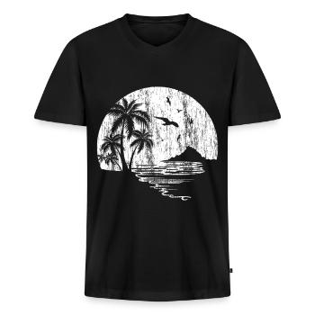 Moon Beach Palm Tree - Men's Premium Organic V-Neck T-Shirt - black - Front - AI Model Male 178 light (178cm)