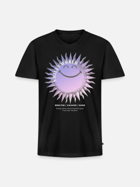 SmileyWorld Smiling Sun In Purple - Men's Premium Organic V-Neck T-Shirt - black