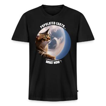Cat populated earth - Men's Premium Organic V-Neck T-Shirt - black - Front - AI Model Male 178 light (178cm)