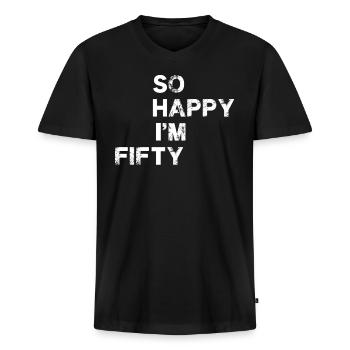 So Happy I m Fifty Funny 50th Birthday - Men's Premium Organic V-Neck T-Shirt - black - Front - AI Model Male 178 light (178cm)