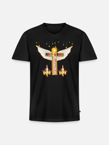 GOD BLESS T SHIRT - Men's Premium Organic V-Neck T-Shirt - black