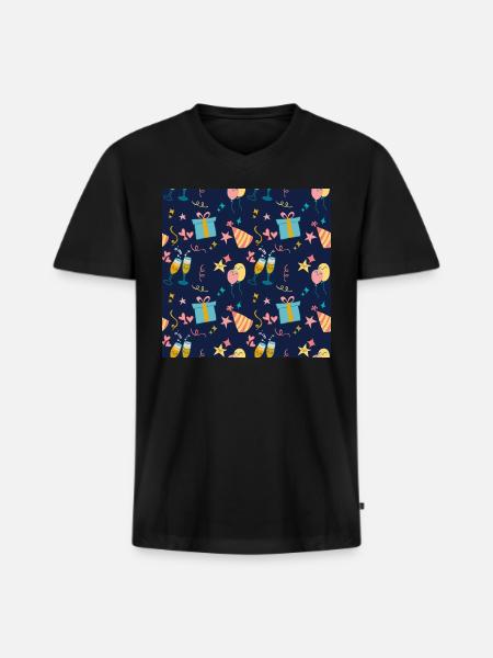 Seamless pattern of party elements - Men's Premium Organic V-Neck T-Shirt - black