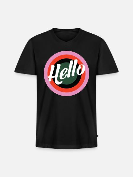 Hello Retro Print - Men's Premium Organic V-Neck T-Shirt - black