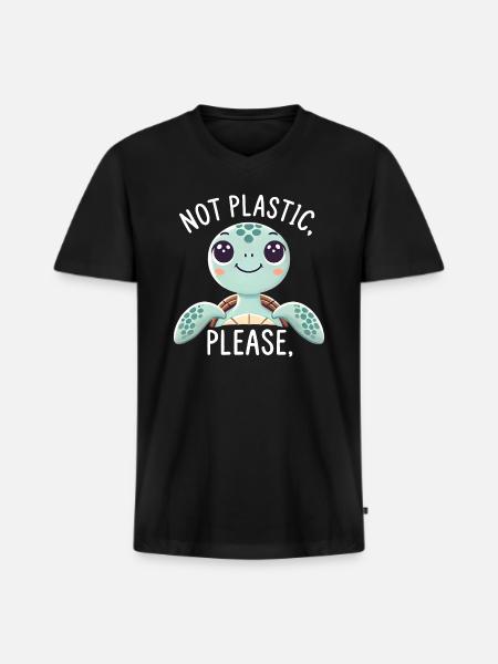 Not Plastic, Please - Men's Premium Organic V-Neck T-Shirt - black