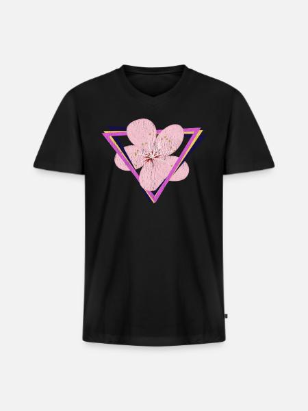 Vaporwave Cherry Blossoms - Men's Premium Organic V-Neck T-Shirt - black