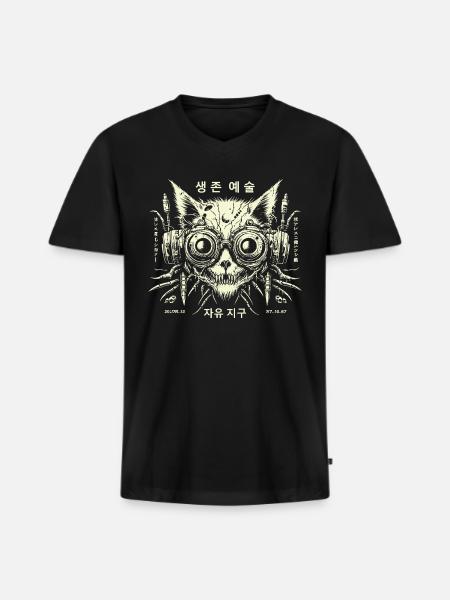 Korean gamer cat - Men's Premium Organic V-Neck T-Shirt - black