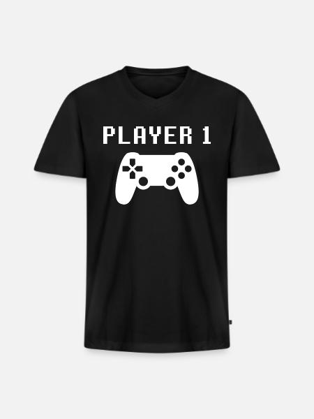 Player 1 - Men's Premium Organic V-Neck T-Shirt - black