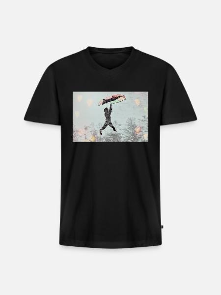 Umbrella Boy - Men's Premium Organic V-Neck T-Shirt - black