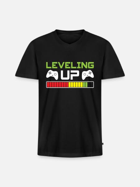 Leveling Up - Men's Premium Organic V-Neck T-Shirt - black