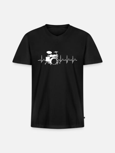 Drummer Heartbeat Ecg Pulse Drums - Men's Premium Organic V-Neck T-Shirt - black