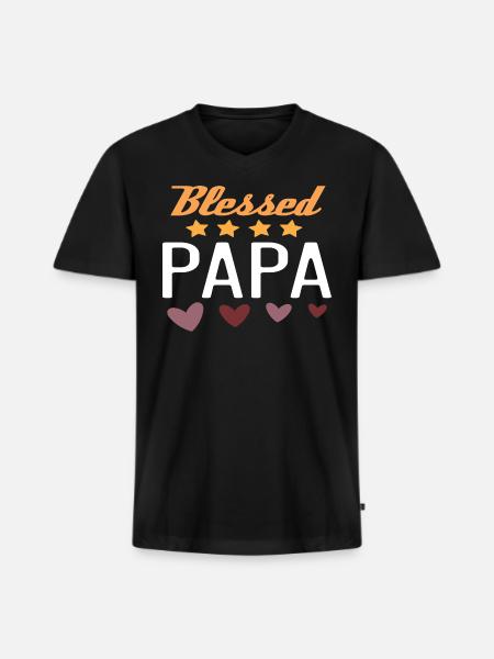 Blessed Papa - Men's Premium Organic V-Neck T-Shirt - black