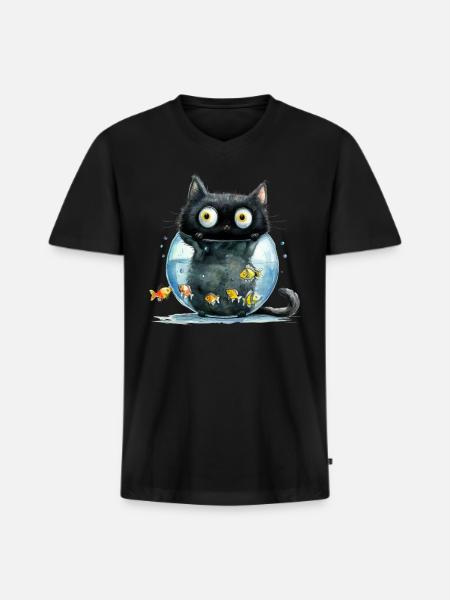 Funny Cat - Men's Premium Organic V-Neck T-Shirt - black