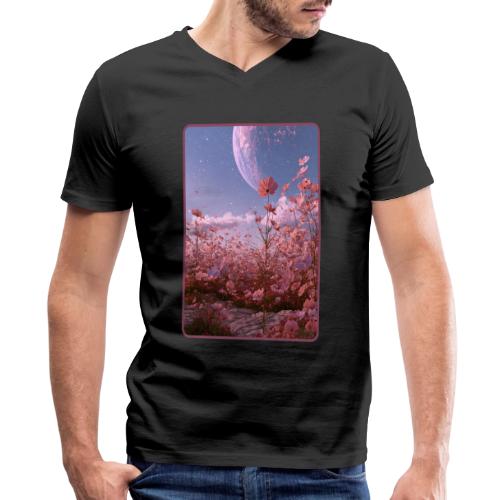 Cosmic Moon & Cosmos Flowers Art - Men's Premium Organic V-Neck T-Shirt