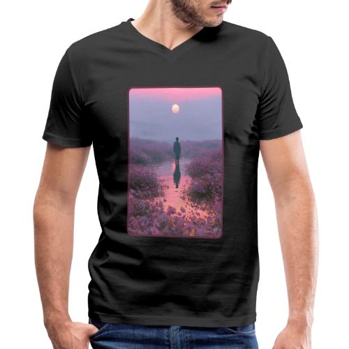 Ethereal Sunset Flower Field Art - Men's Premium Organic V-Neck T-Shirt
