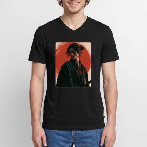 Samurai Beneath the Red Sun - Men's Premium Organic V-Neck T-Shirt
