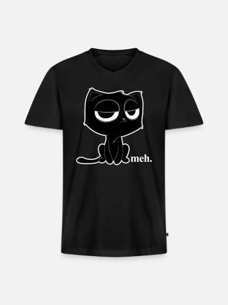 Meh Cat - Men's Premium Organic V-Neck T-Shirt - black