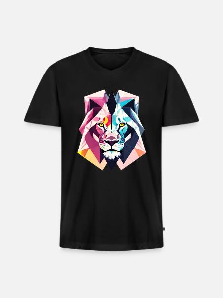 Polygon lion - Men's Premium Organic V-Neck T-Shirt - black