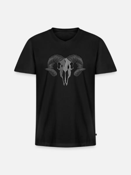 Ram Skull Gift for Heavy Metal Rock Fans - Men's Premium Organic V-Neck T-Shirt - black