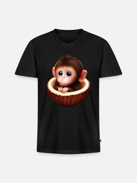 Monkey in a coconut - Men's Premium Organic V-Neck T-Shirt - black
