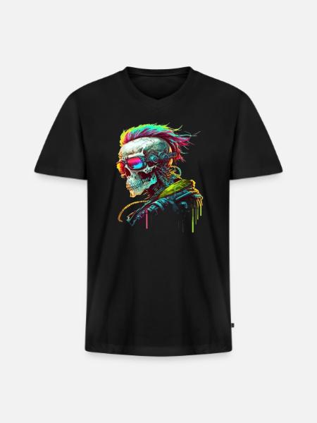 Cyberpunk Skull - Men's Premium Organic V-Neck T-Shirt - black