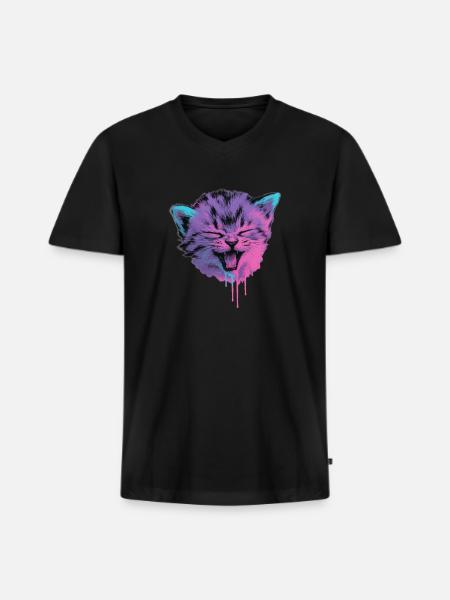 Neon Cat Splash - Men's Premium Organic V-Neck T-Shirt - black