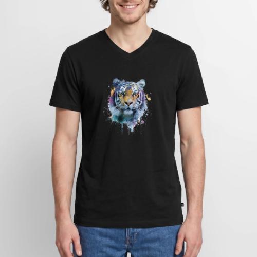 Splash-Art Tiger Face - Men's Premium Organic V-Neck T-Shirt