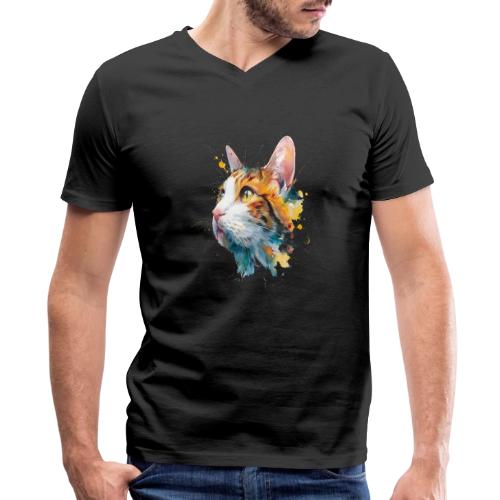 Cat: Feline Ink Burst - Men's Premium Organic V-Neck T-Shirt