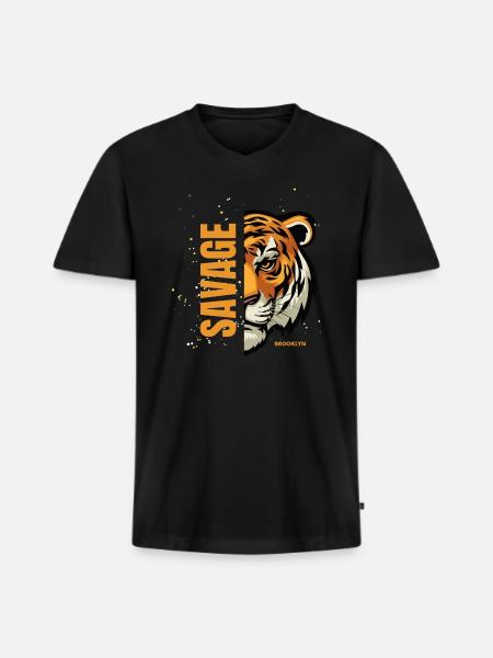 tiger - Men's Premium Organic V-Neck T-Shirt - black