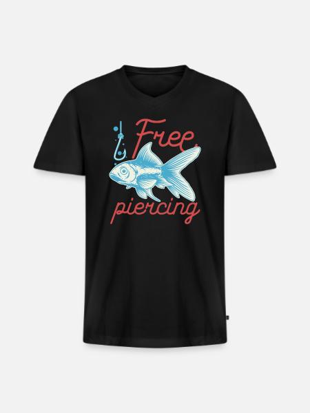 Fishing Free Piercing - Men's Premium Organic V-Neck T-Shirt - black