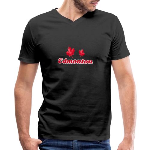 Edmonton with two red maple leaves - Men's Premium Organic V-Neck T-Shirt