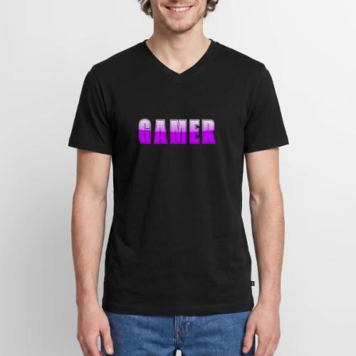 Gamer Purple Glossy Collegiate Design - Men's Premium Organic V-Neck T-Shirt
