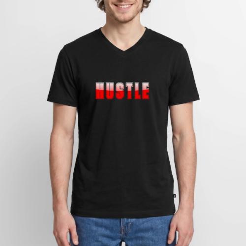 HUSTLE Bold Red Motivational Typography Design - Men's Premium Organic V-Neck T-Shirt