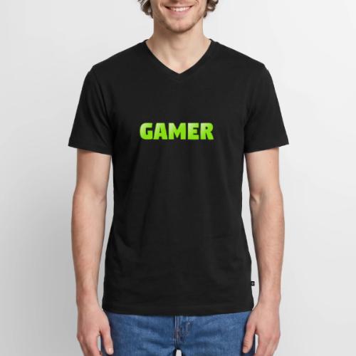 Gamer Neon Green Gaming Logo Design - Men's Premium Organic V-Neck T-Shirt
