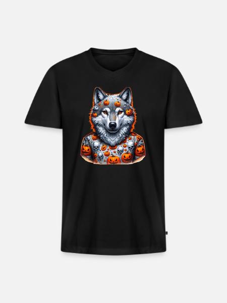 halloween wolf - Men's Premium Organic V-Neck T-Shirt - black