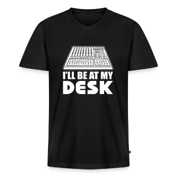 At my Desk Music Producer Gift - Men's Premium Organic V-Neck T-Shirt - black - Front - AI Model Male 178 light (178cm)