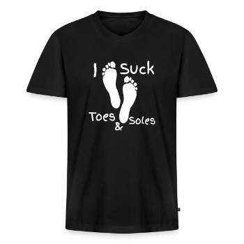 I Suck Toes and Soles - FOOT FETISHfeet fetishfeet - Men's Premium Organic V-Neck T-Shirt - black - Front - AI Model Male 178 light (178cm)