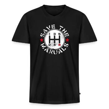 Save The Manuals - Men's Premium Organic V-Neck T-Shirt - black - Front - AI Model Male 178 light (178cm)