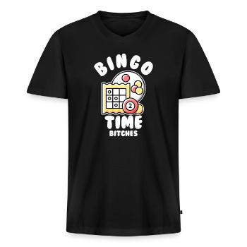 Bingo Time Bitches 6 - Men's Premium Organic V-Neck T-Shirt - black - Front - AI Model Male 178 light (178cm)