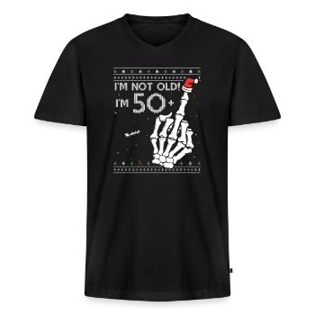 J’ai 50 ans + 1 doigt d’honneur Pull de Noël moche pour - T-shirt col en V bio premium pour homme - noir - Devant - AI Model Male 178 light (178cm)