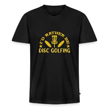 Disc Golf Disc Golfer - Men's Premium Organic V-Neck T-Shirt - black - Front - AI Model Male 178 light (178cm)