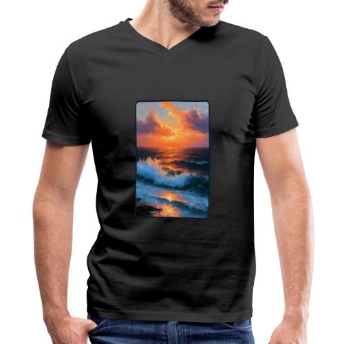 Sunset Storm Waves Oil Painting - Men's Premium Organic V-Neck T-Shirt